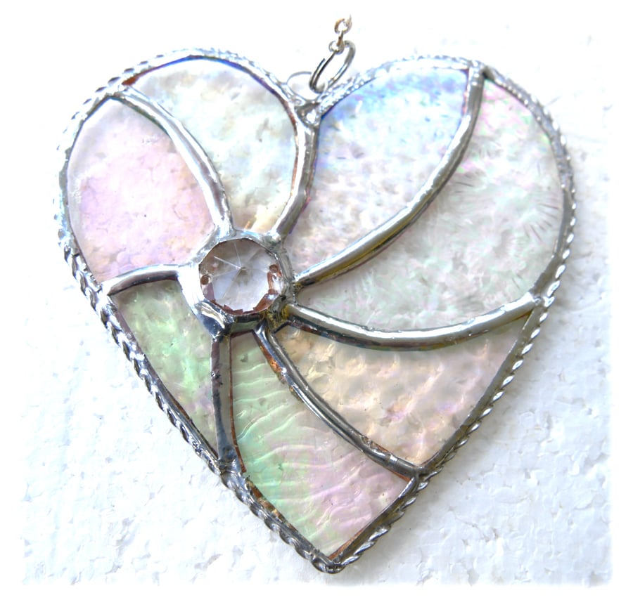 Silver Swirl Heart Stained Glass Suncatcher 135 25th Anniversary