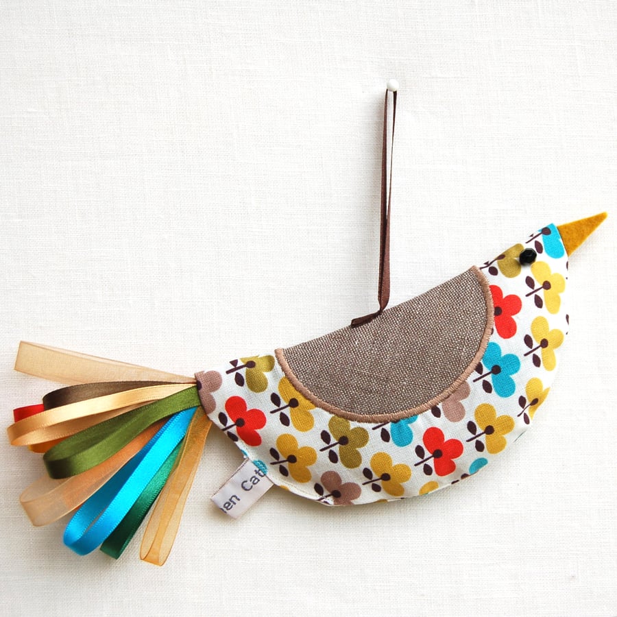 Lavender Bird in Bright Flowers Folksy