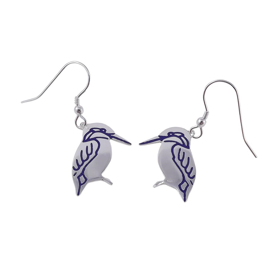 Kingfisher Drop Earrings, Silver Bird Jewellery, Handmade Nature Gift for Her