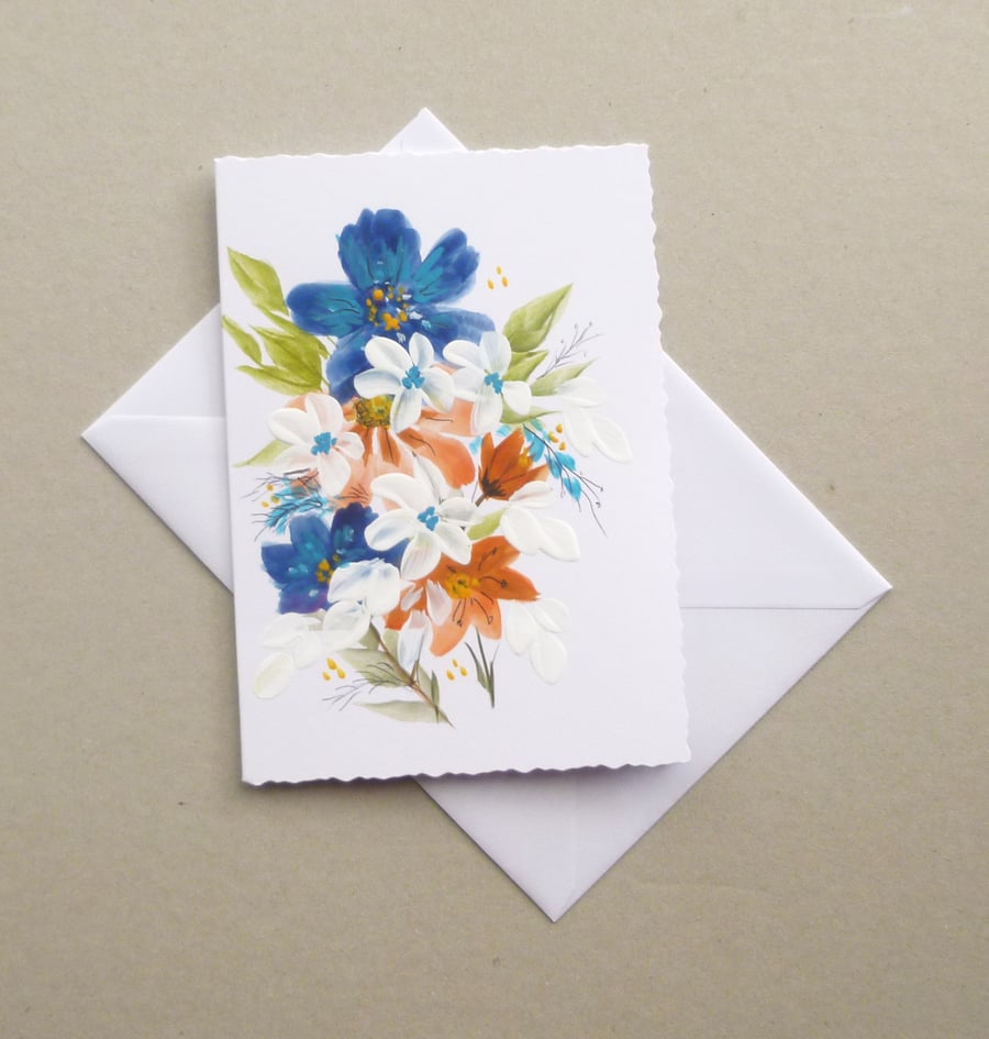 original art hand painted floral greetings card ( ref F 861 F1 )