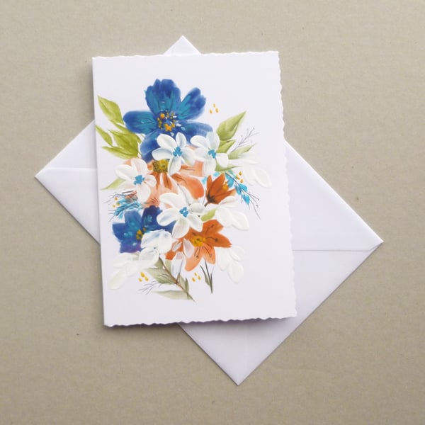 original art hand painted floral greetings card ( ref F 861 F1 )