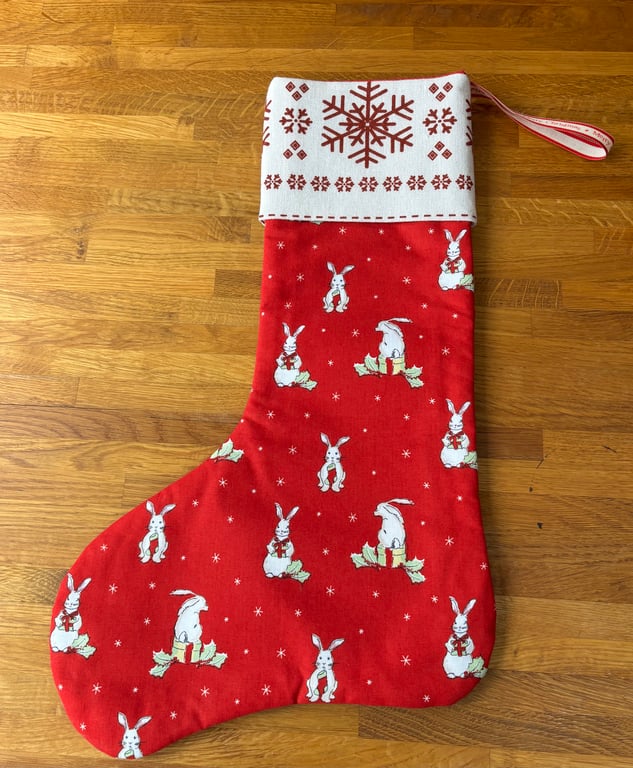 Snowflake and christmas rabbit Stocking.
