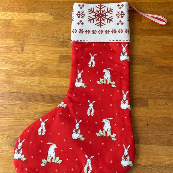 Snowflake and christmas rabbit Stocking.