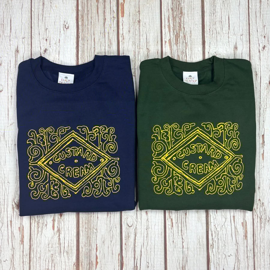 Custard Cream Biscuit sweatshirt. Bright colourful Unisex Fit crew sweater 