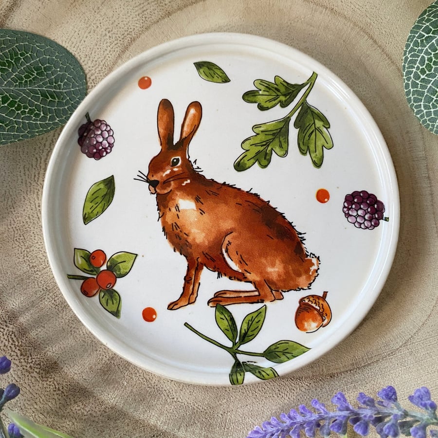 Handmade Autumn Hare Ceramic Dish