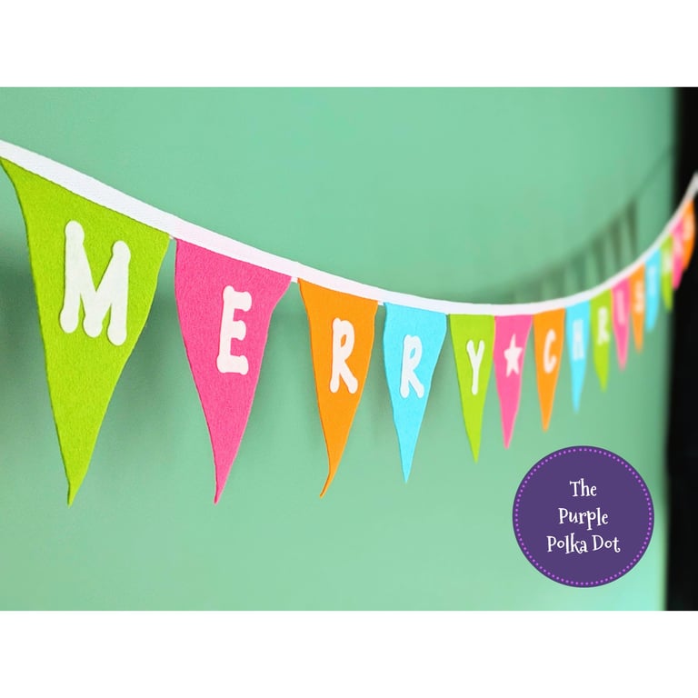 Merry Christmas bunting handmade from felt in bright colours