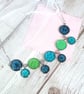 Blue jewellery set, earrings, bracelet and necklace in shades of blue and green - Image 4