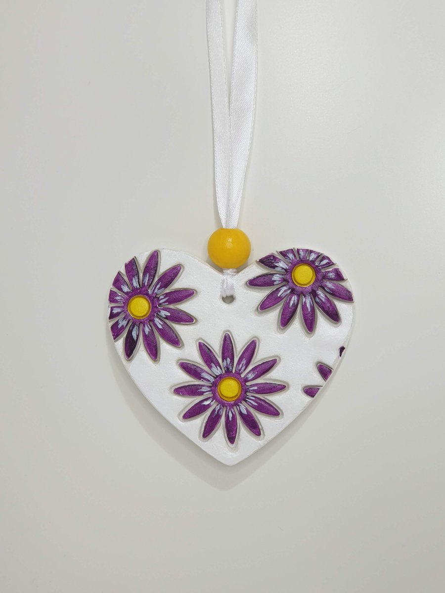 Clay floral heart pretty hanging decoration, Mothers Day gift idea