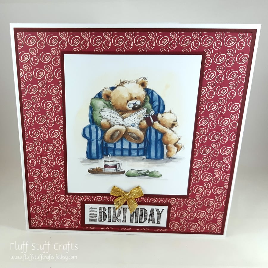 Handmade birthday card - armchair bear