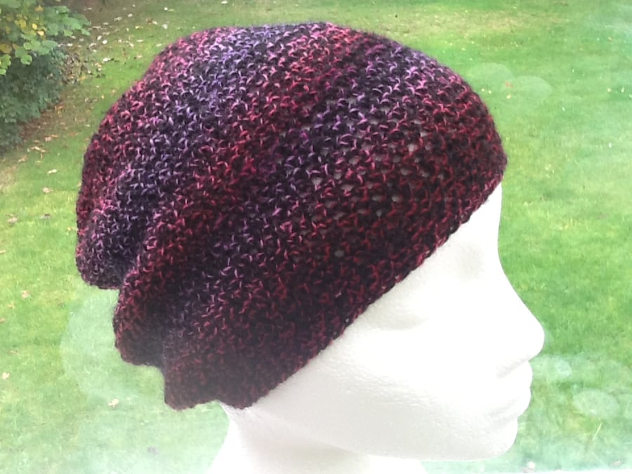 Winter Berry!  Crocheted Beanie or Slouchy Hat in Denys Brunton Designer Yarn.