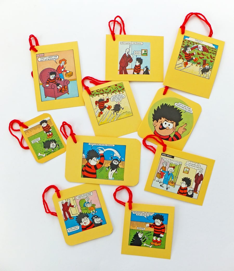 Dennis the Menace Gift tags, Hang Tags, Set of 10 gift cards, eco-friendly