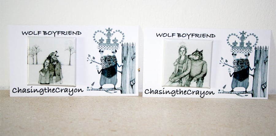 Wolf badges 38 mm square pin badges wolf boyfriend and snow queen