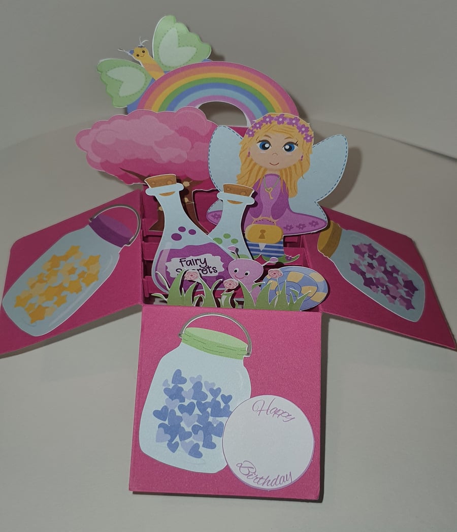 Pink Fairy Birthday Box Card - can be personalised