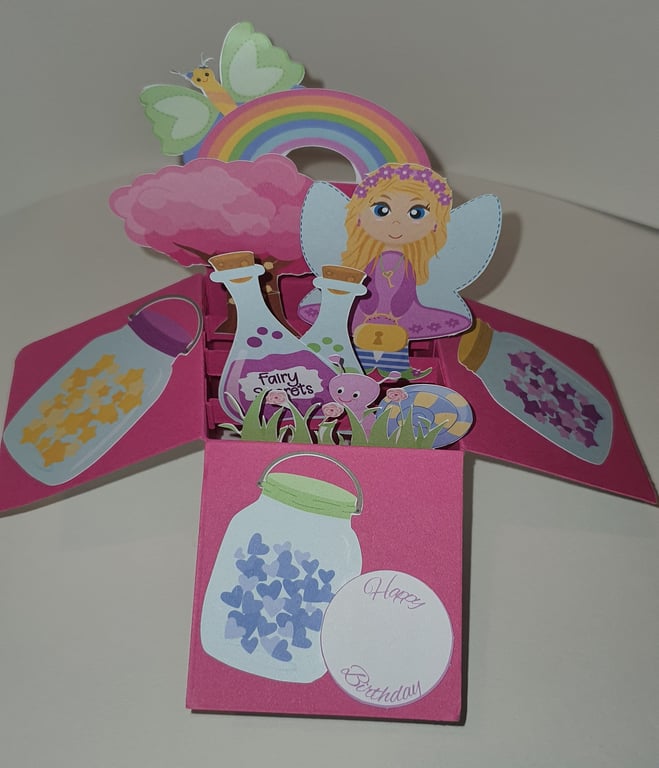 Pink Fairy Birthday Box Card - can be personalised