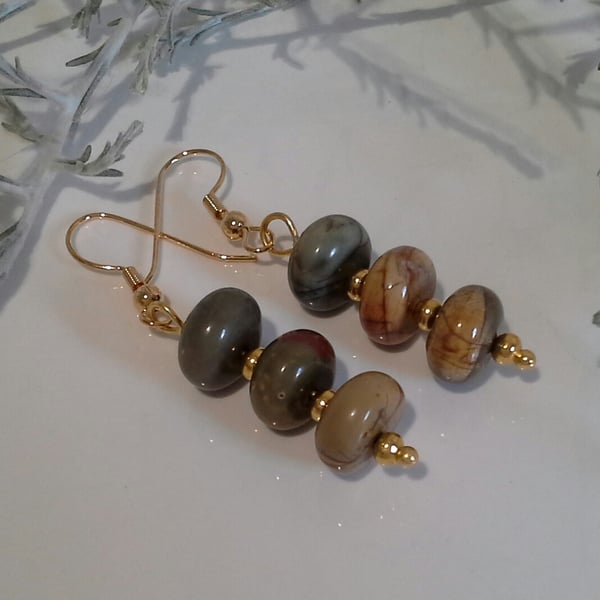 Picture Jasper Gold Plate Earrings