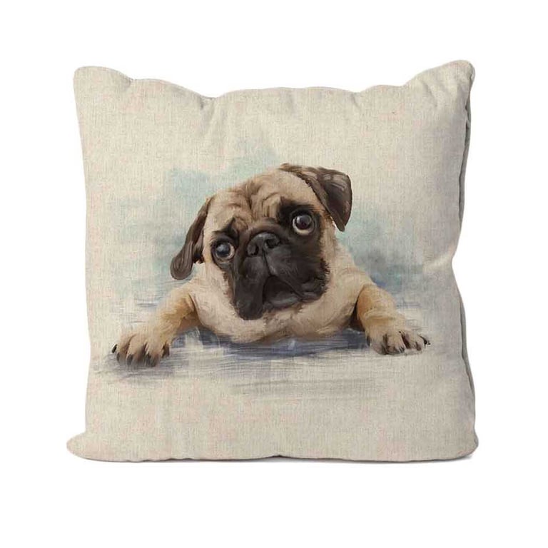 Handmade Pug Dog Design Cushion-Linen. Size 40x40cm- (16"x16") CUS225