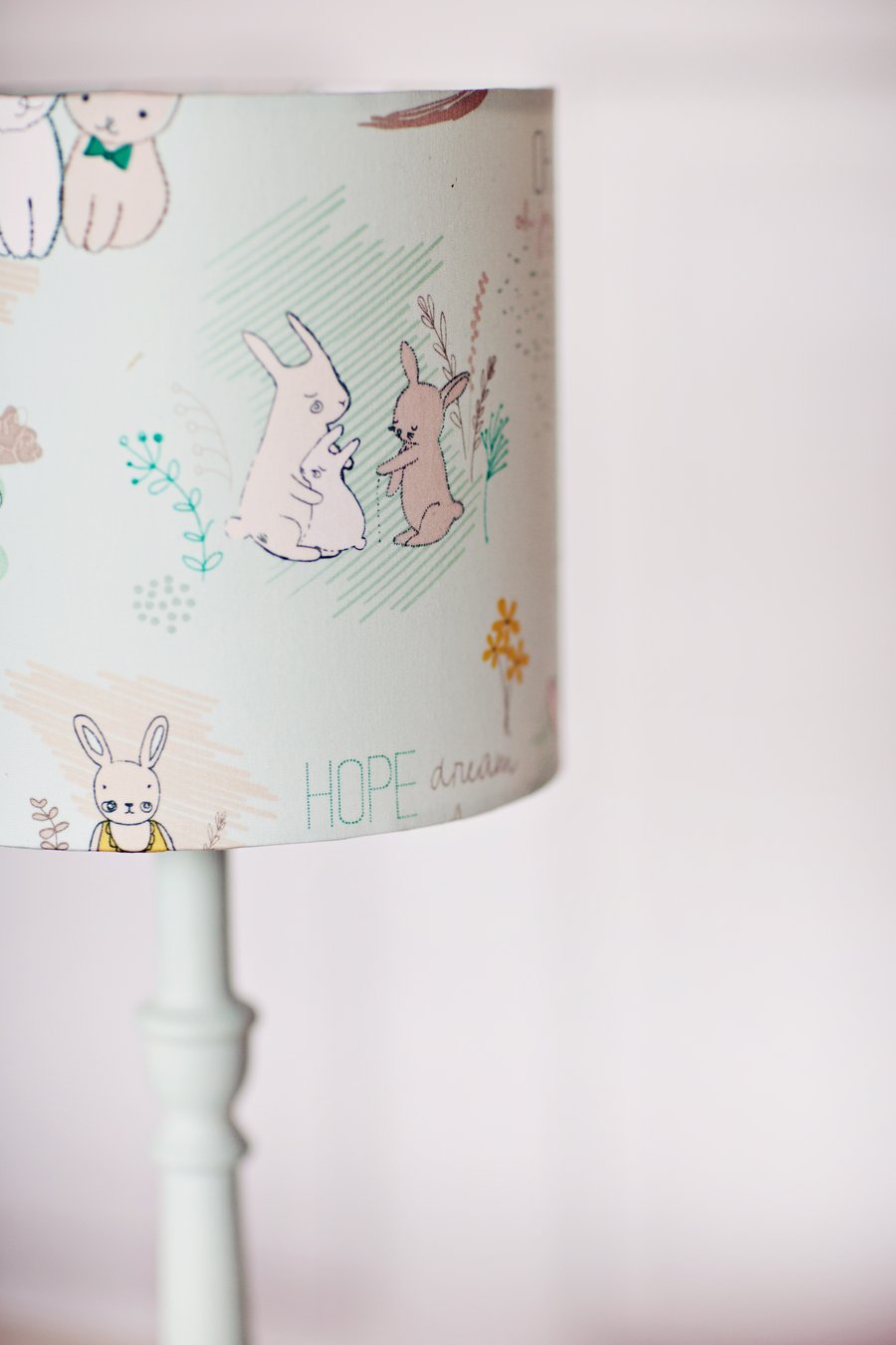 Nursery lamp shade, Pastel blue, Rabbit lamp, nursery décor, drum lampshade