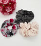 Set of 3 scrunchies,  grey, raspberry pink and cream satin.  - Image 6