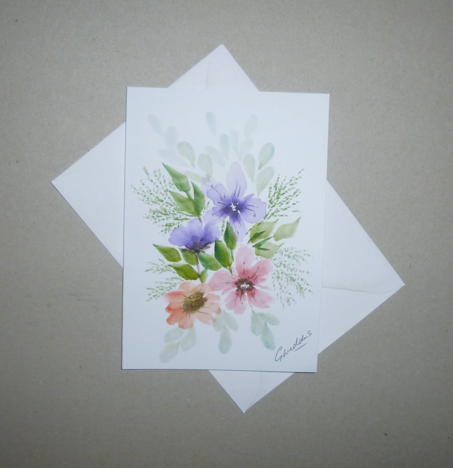 original hand painted floral blank greetings card ( ref FA 378 K3 )