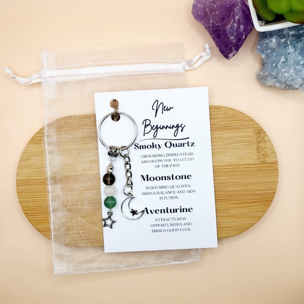New Beginnings Crystal Keyring, Genuine Gemstones Keychain Gift