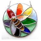 Bee on Rainbow Flower Stained Glass Suncatcher Handmade