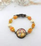 Art Print Pendant Bracelet with Yellow Glass Beads, Handmade Statement Jeweller