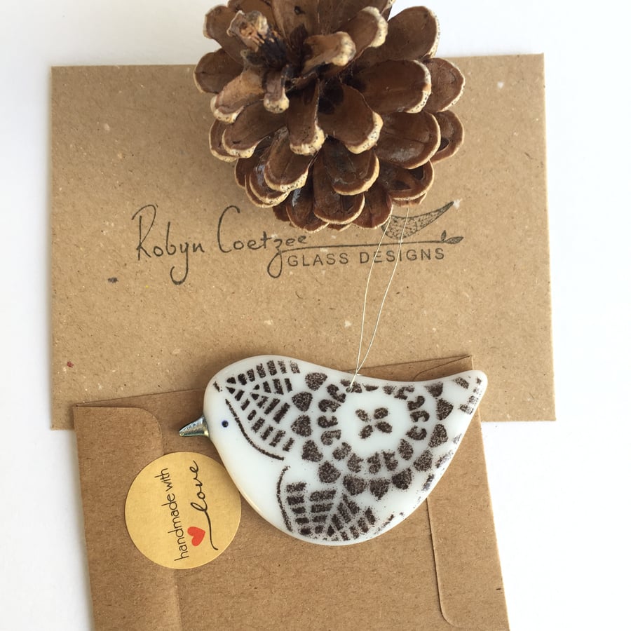 black and white glass bird