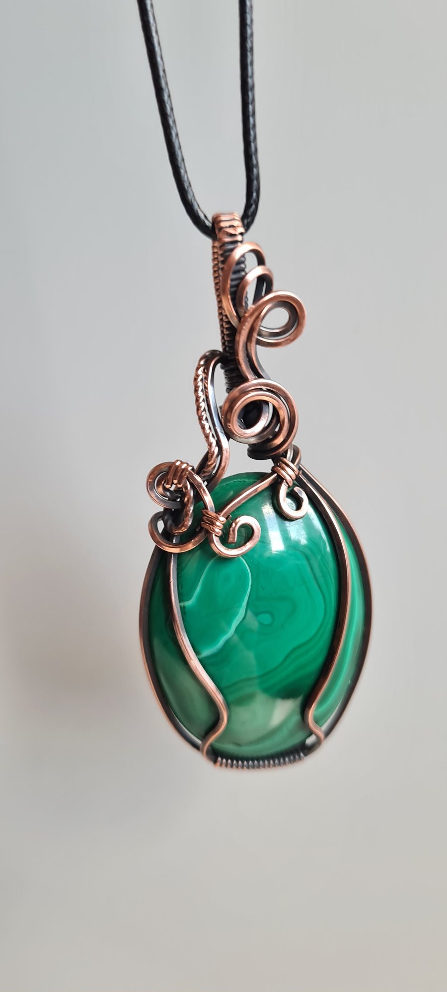 Handmade Large Natural Malachite & Copper Statement Pendant Necklace in Gift Box