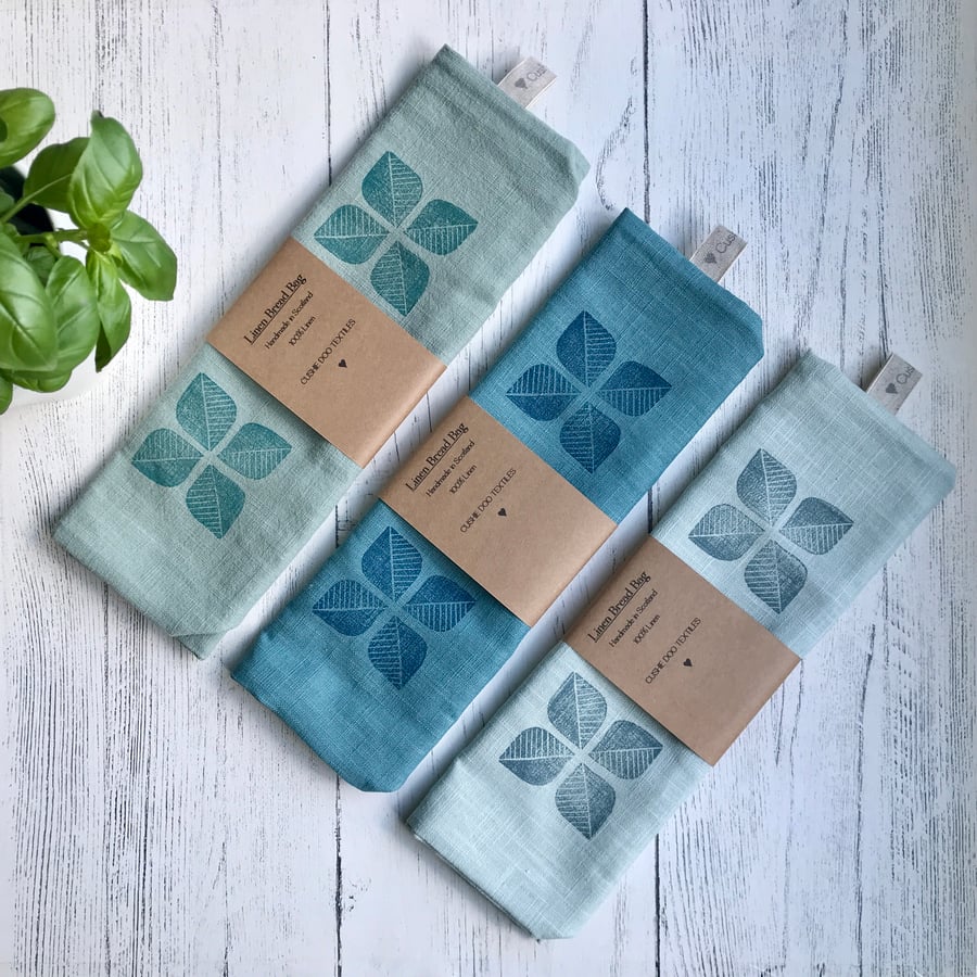 Hand Printed Linen Bread Bag