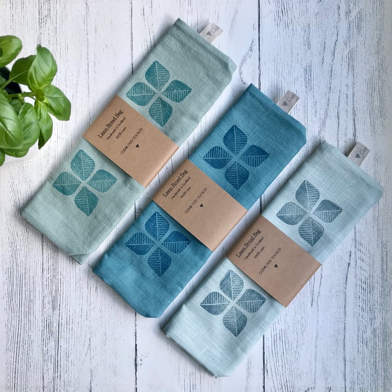 Hand Printed Linen Bread Bag