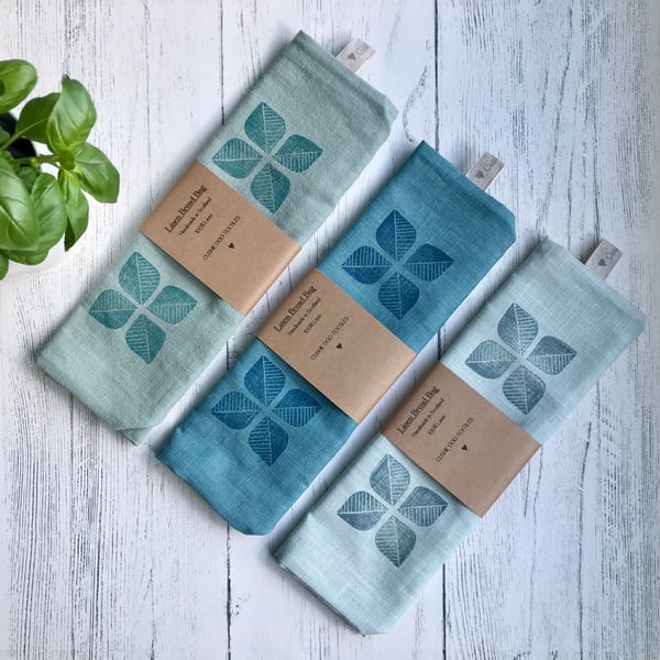 Hand Printed Linen Bread Bag