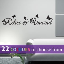 RELAX & UNWIND 58cm wide BLACK wall art sticker decal for bathroom, bedroom wall