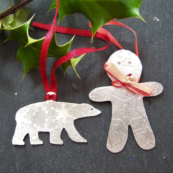 Polar bear and Gingerbreadman hanging ornaments