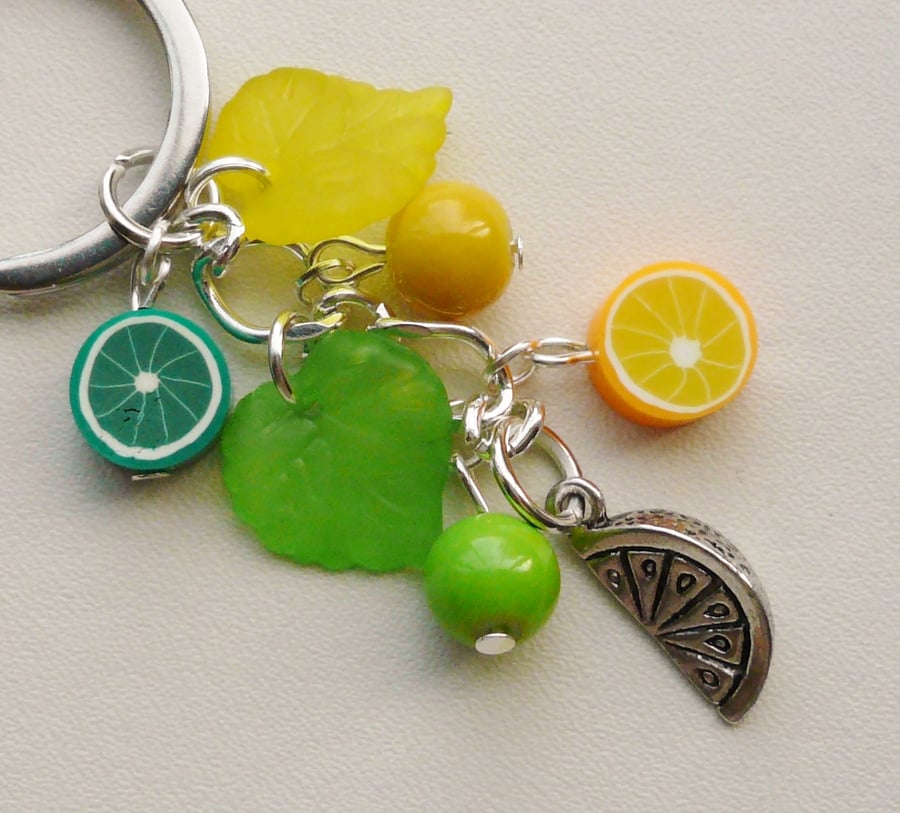 Keyring Yellow and Green Mixed Bead Lemon and Lime Themed    KCJ1635