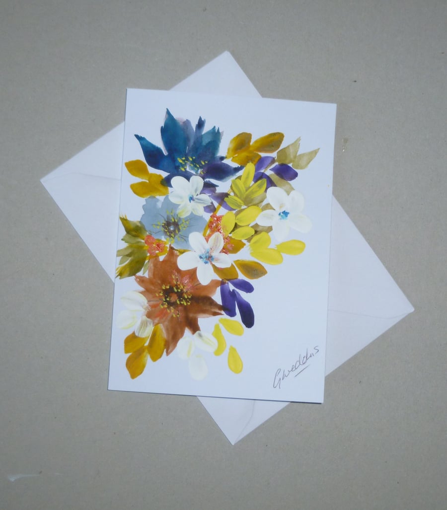 hand painted floral greetings card ( ref FA 629 D1 )