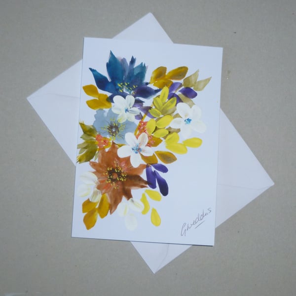 hand painted floral greetings card ( ref FA 629 D1 )