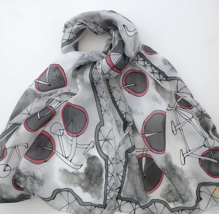 Bicycles hand painted  Silk Scarf