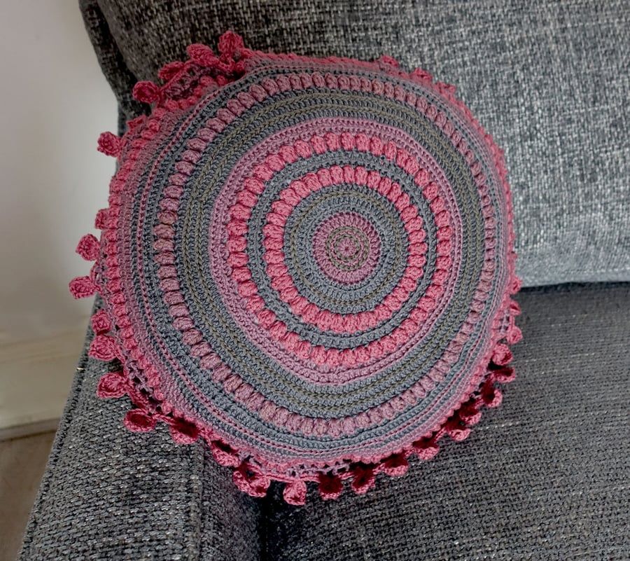Dusky Pink Pure Cotton Mandala Cushion - Home Decor, Housewarming Gift