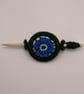 Handmade Forget-Me-Not Dorset Button Shawl Pin - Blue & Green Wooden Scarf Stick