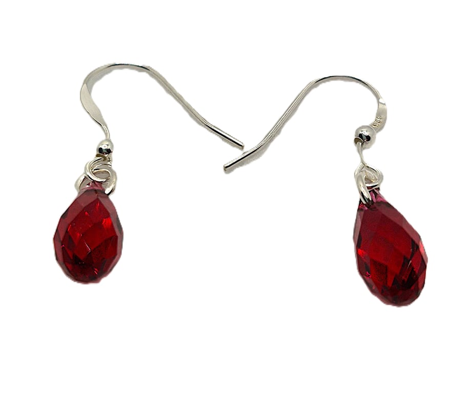 Teardrop shaped earrings using red Swarovski crystals