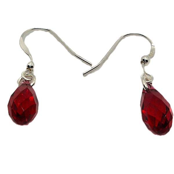 Teardrop shaped earrings using red Swarovski crystals