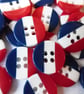 20 x 12mm  STRIPED Resin Red, White and Blue  Patriotic Buttons - Image 1