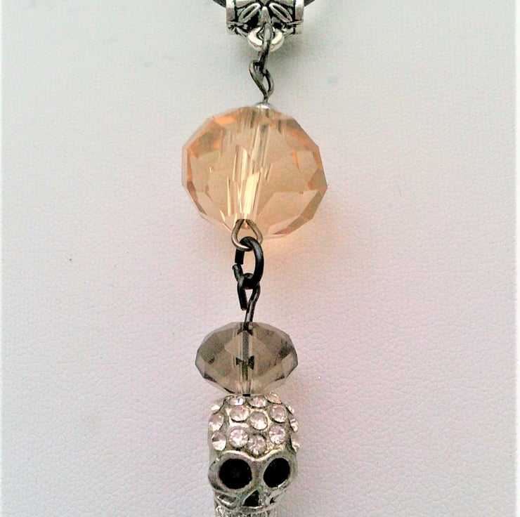 Crystal Skull Pendant, Skull Choker, Rhinestone Skull Necklace on Black Cord - Main Image