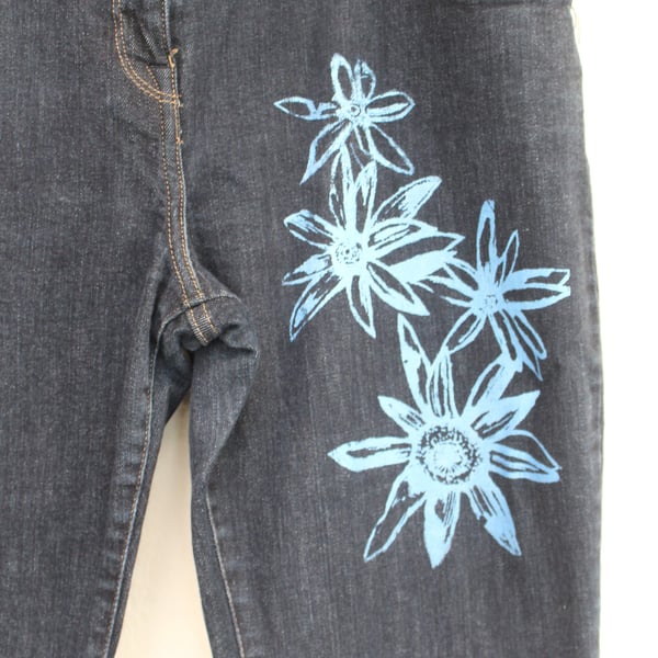  size 16,petite, Jeans, Eco reworked Next jeans,blue flower screen print unique