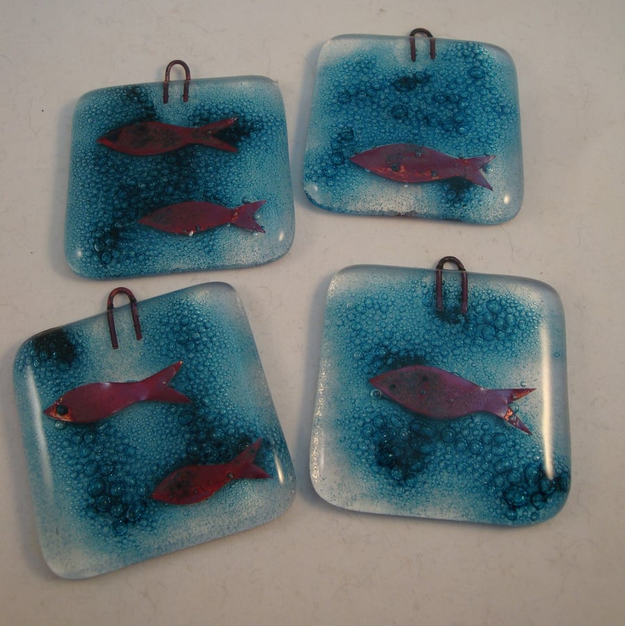 Set of 4 Fused Glass hangers - Shoal