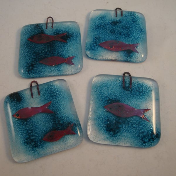 Set of 4 Fused Glass hangers - Shoal