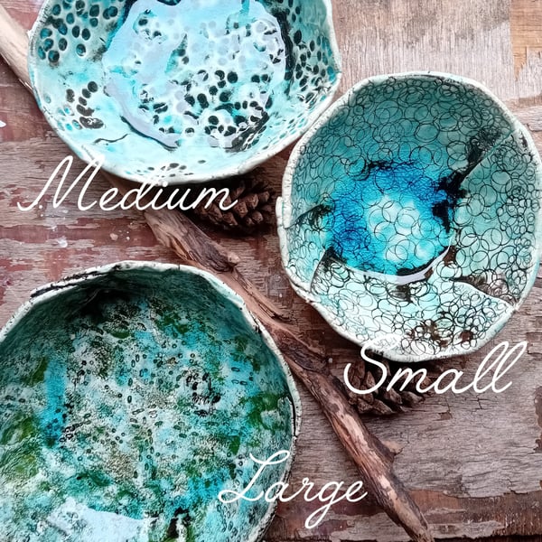 decorative bowls dishes- shades of blue- 3 sizes- candle dish, trinket dish