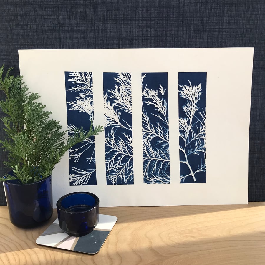 Cyanotype wall art, Botanial Art, Art for home office