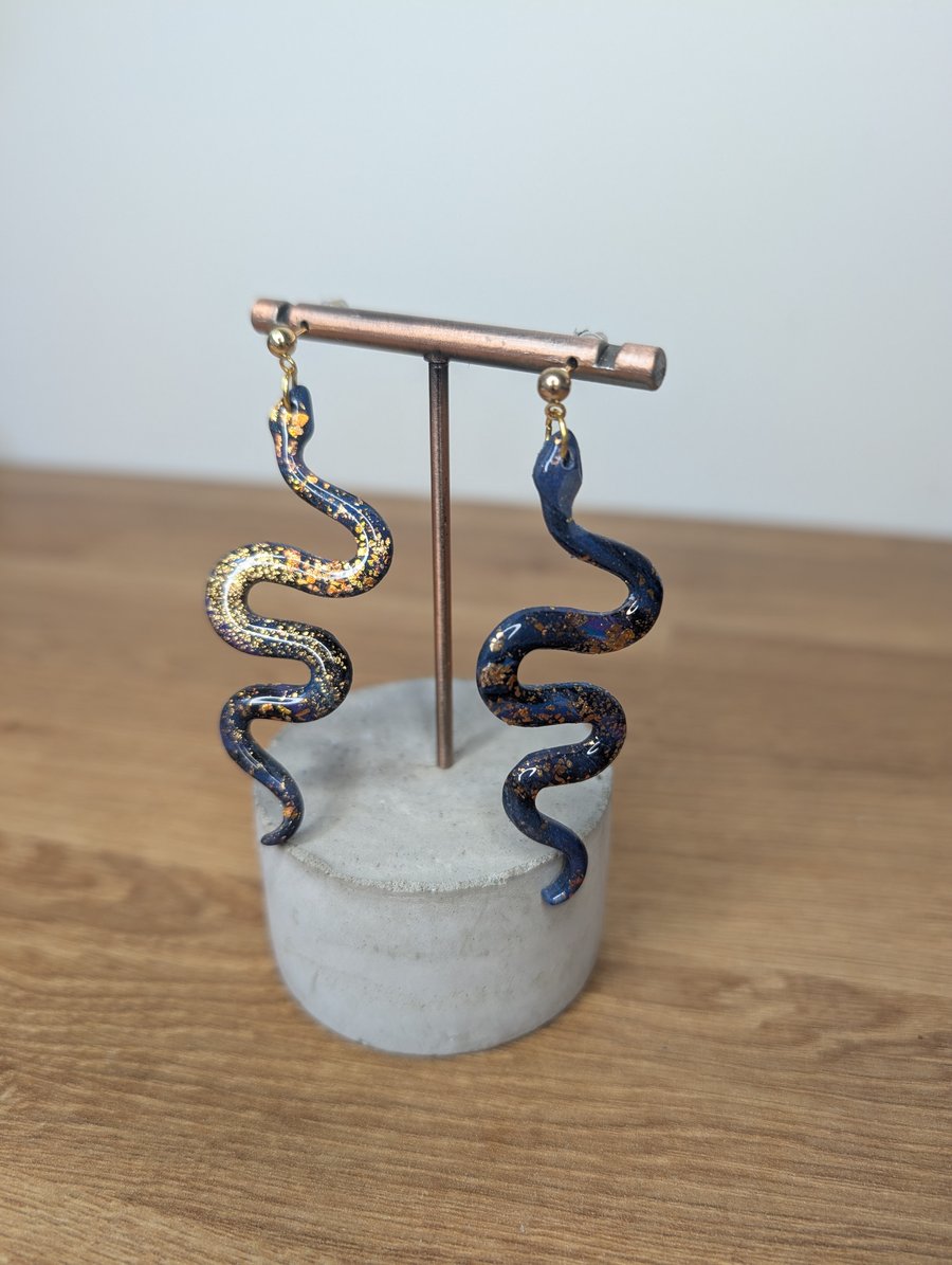 Midnight galaxy snake earrings 