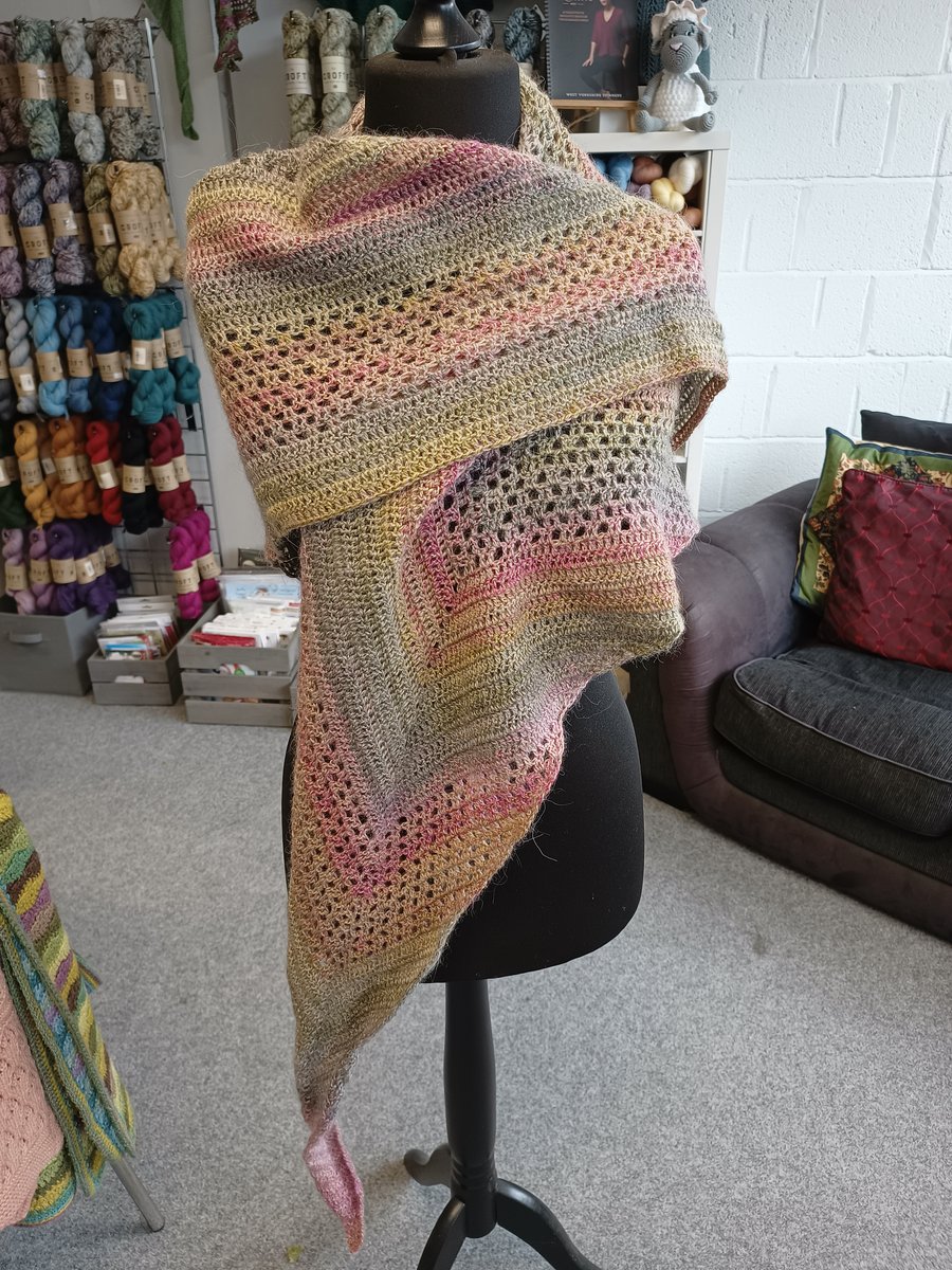 Crochet lace shawl with mohair 